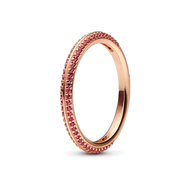Anillo Pavé Rojo Brillante