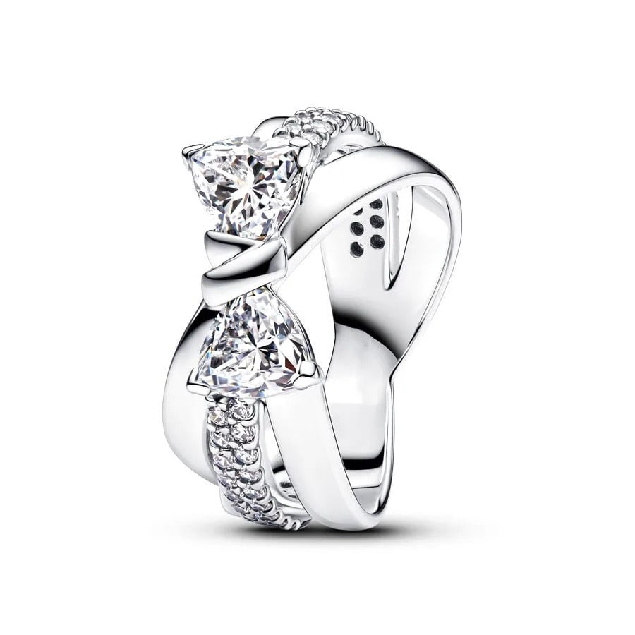 Anillo Banda Cruzada Lazo Brillante con Circonitas Cúbicas