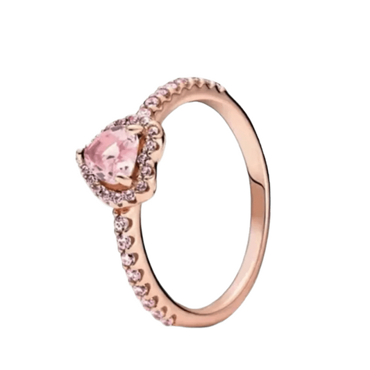 Anillo Corazón Brillante Elevado Rosa