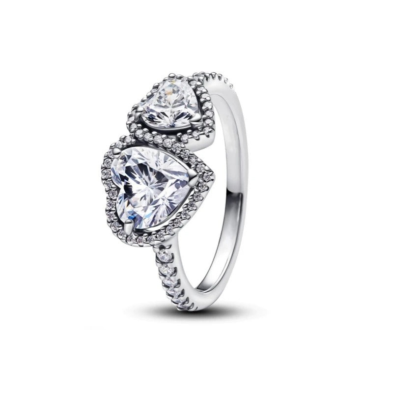 Anillo Corazones Halo Brillante con Circonitas Cúbicas