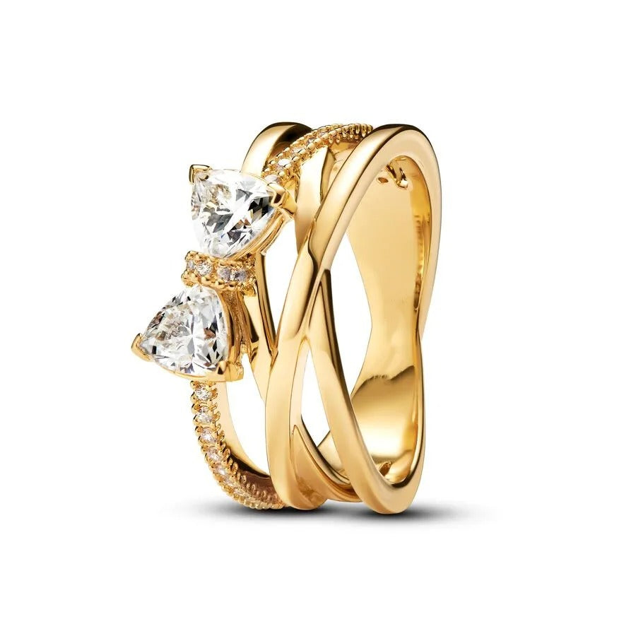 Anillo Banda Cruzada Lazo Brillante